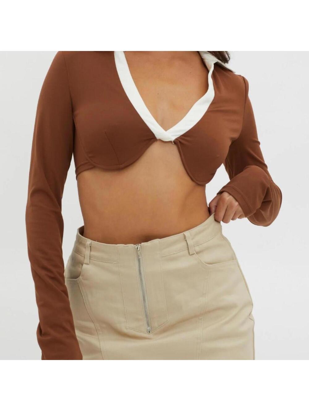 Long sleeve collared bralette / crop top